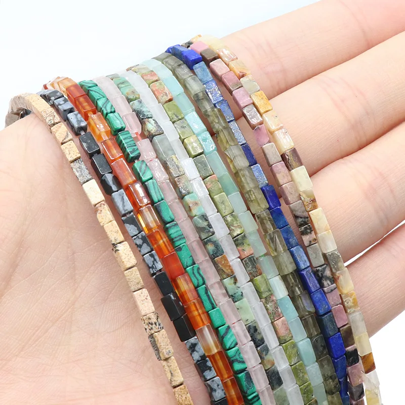 2*4MM Rectangular Column Natural Stone India Agate Gemstone Loose Beads Tube Energy Stone Healing Power for Jewelry Making