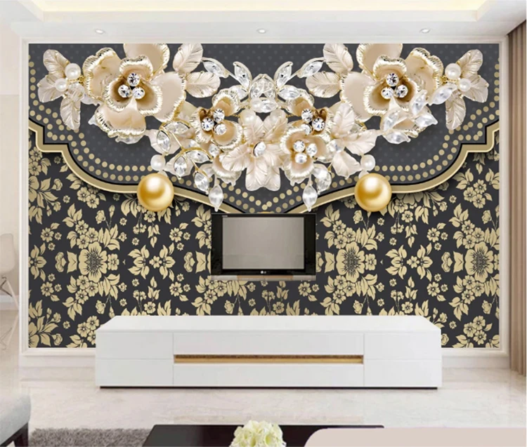Royal luxury mural wallpaper 3d european jewelry flower wallpaper home decoration