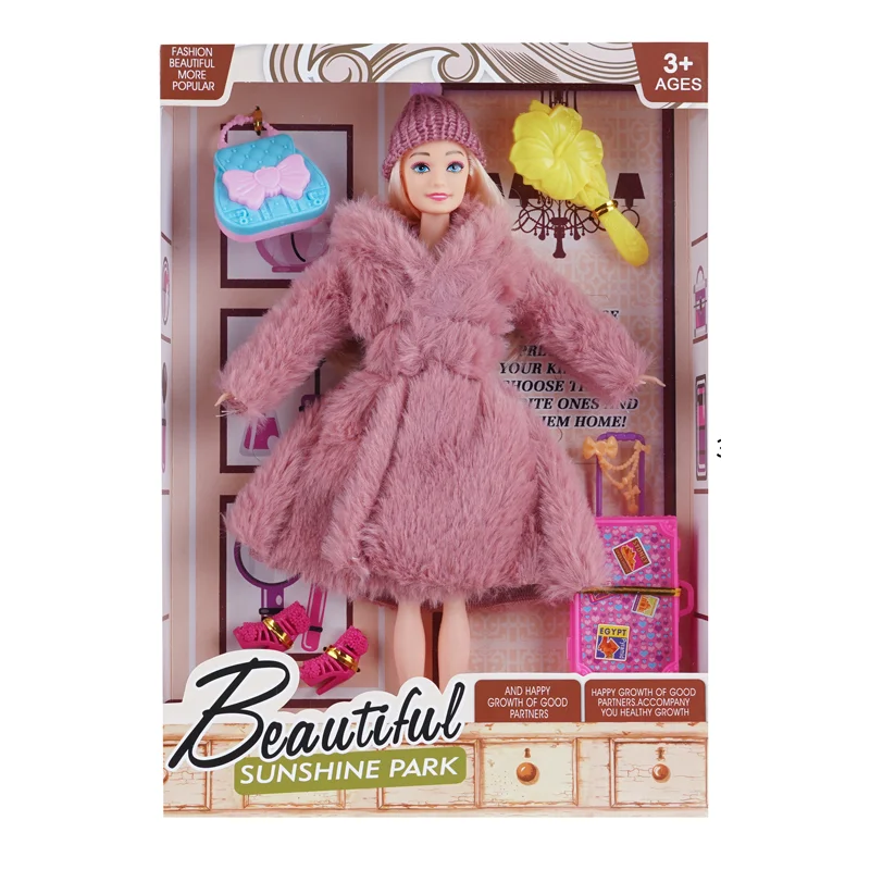 New Style 11Inches Plastic PVC Doll Toys Fashion Fur Coat Doll Girls Gift Doll Model Toys Dress toys for Kids PASS EN71