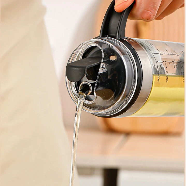 500ML Glass Oil Bottle Dispenser Kitchen Sauce Bottle Oil Vinegar Pot Leak Proof Measurable Oiler Olive Glass Jar