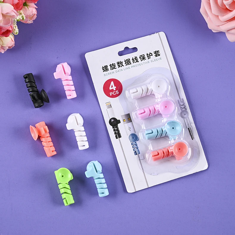 4 blister packaging data line silicone winder USB charger cable protection headphones line Protector