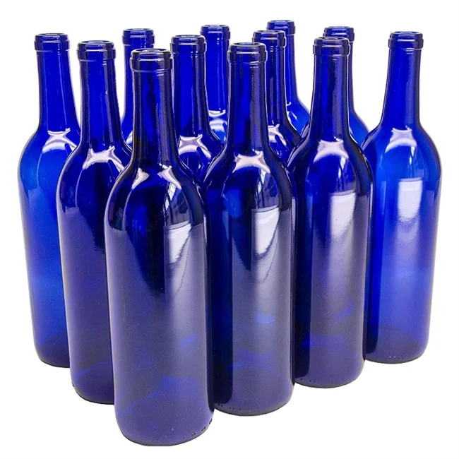 Stunning Empty Round Glass Containers Decorative Vodka Bordeaux 750ml Blue Glass Wine Bottle