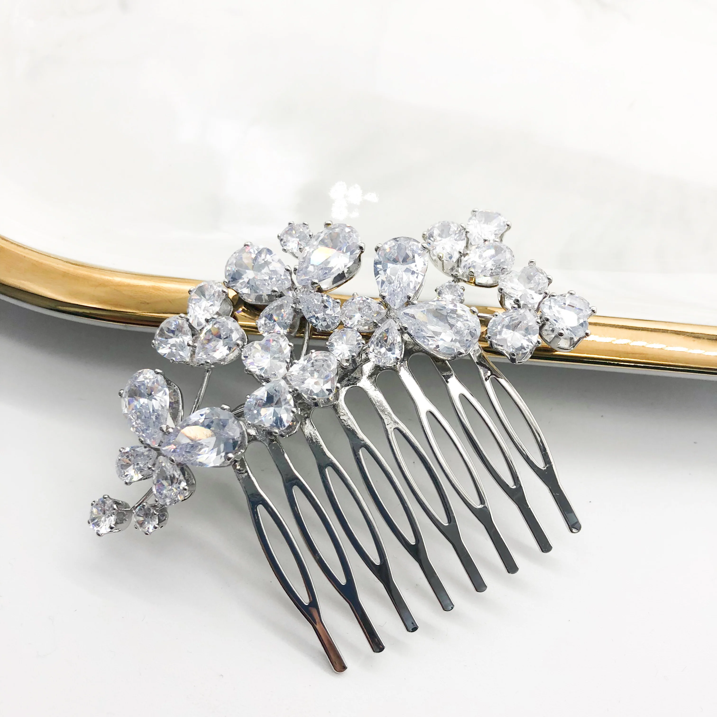 Оптовая цена Свадебный Цветочный головной убор с Цирконом Свадебные ювелирные изделия женская свадебная расческа для волос