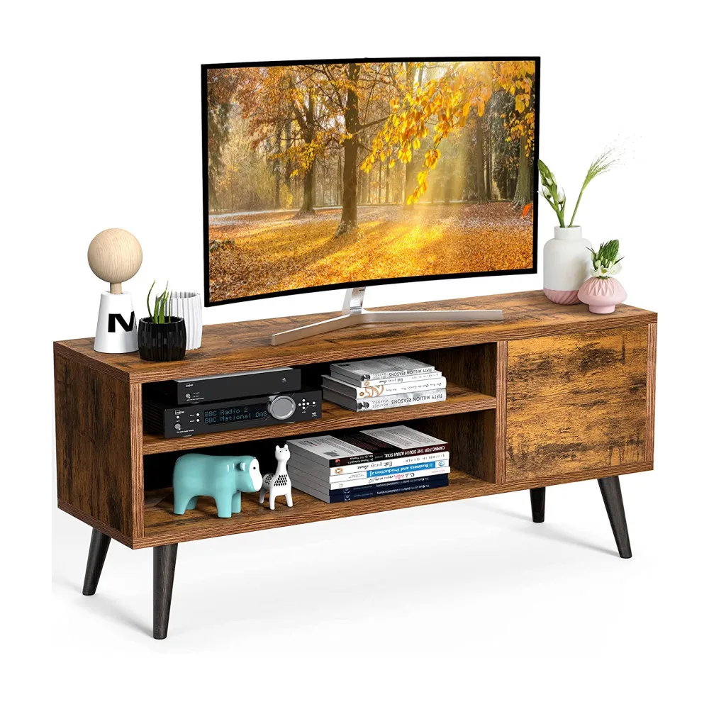 Living room bedroom rustic brown antique vintage style TV console table media entertainment center tv stands with shelf