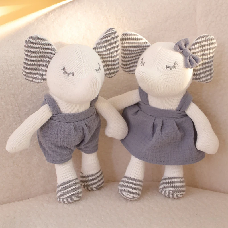 Luxury Cute Handmade Newborn Baby Soft Toy Knit Crochet Doll Stuffed Baby Sleeping Knitted Elephant Plush Toys