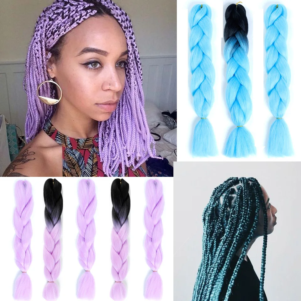 24 дюйма, косички для вязания крючком, синтетические Омбре, косички для наращивания волос, косички для волос, розовые, фиолетовые, африканские женщины