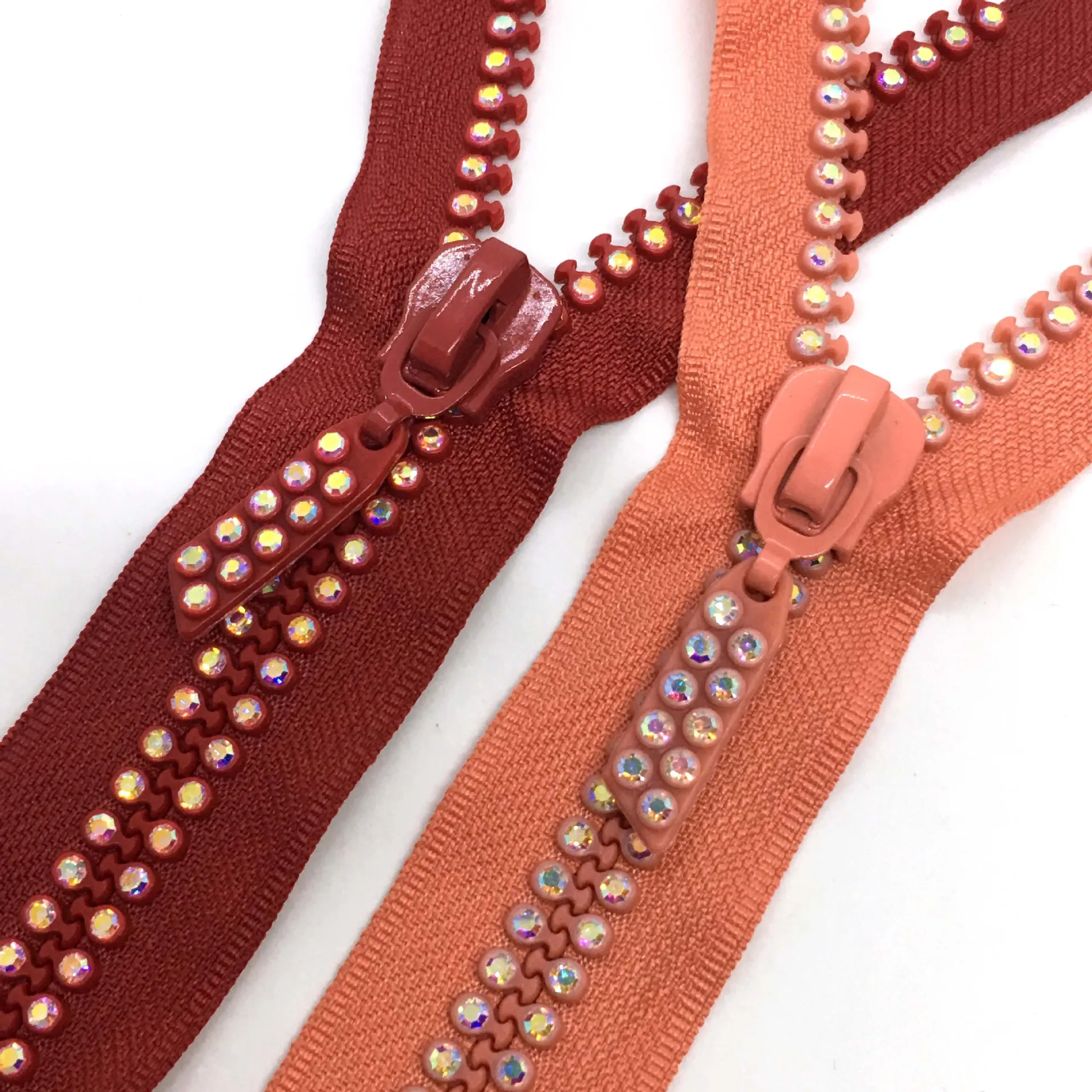 No. 10 Colorful Resin Diamond Double Row Open End Fashion Rhinestones Zipper For Luggage Clothing