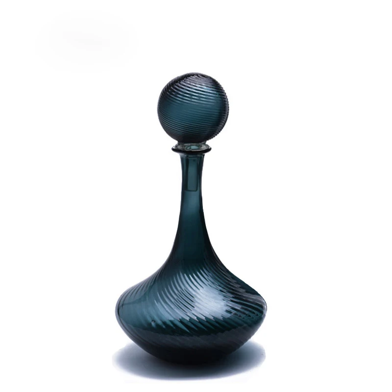 Glass Ball Lid Novelty Blue Crystal Strip Vases For Home Decor Tabletop Nordic Flower Vase In