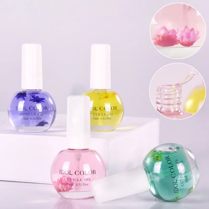 15 ml Dried Flower Soft Nutritional Oil Manicure Nail Cuticle Revitalizer Oil Bottle With Brush For Nails Care