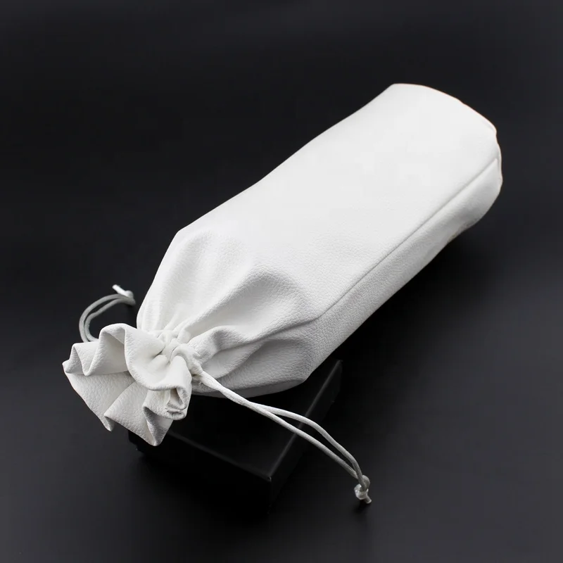 Luxurious Custom PU Leather Pouch Cosmetic Drawstring Bag Round Bottom Bag