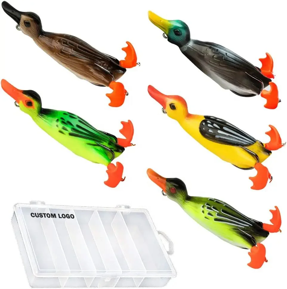 Duck Lure Soft Bait Silicone Fishing Lures Hooks Double Hooks Floating Swimming Lures 5pcs