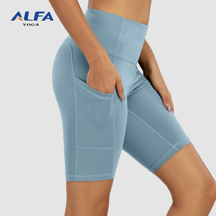 Женские велосипедные шорты Alfa с высокой талией, мягкие леггинсы из спандекса для бега и занятий спортом, с карманами, на лето