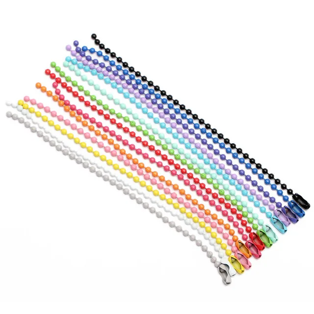 Colorful 2.4MM Round Ball Bead Chain 12cm Length Dog Tag Bulk Chain with Connector for DIY Necklace Jewelry Findings