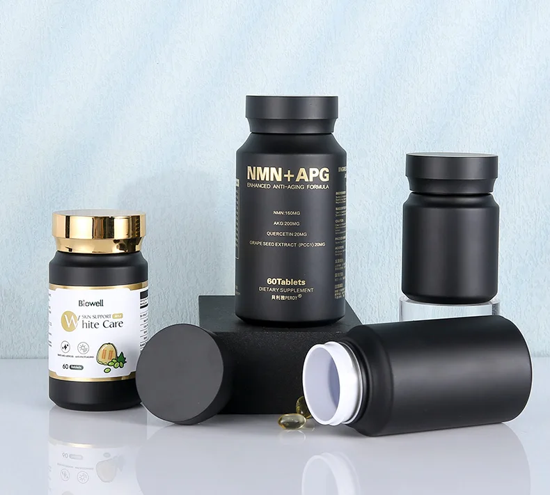 80 120 150 200 ml  Black  Health Care Tablet Powder Container Wide Mouth Empty Vitamin Pill Capsule Plastic Bottle