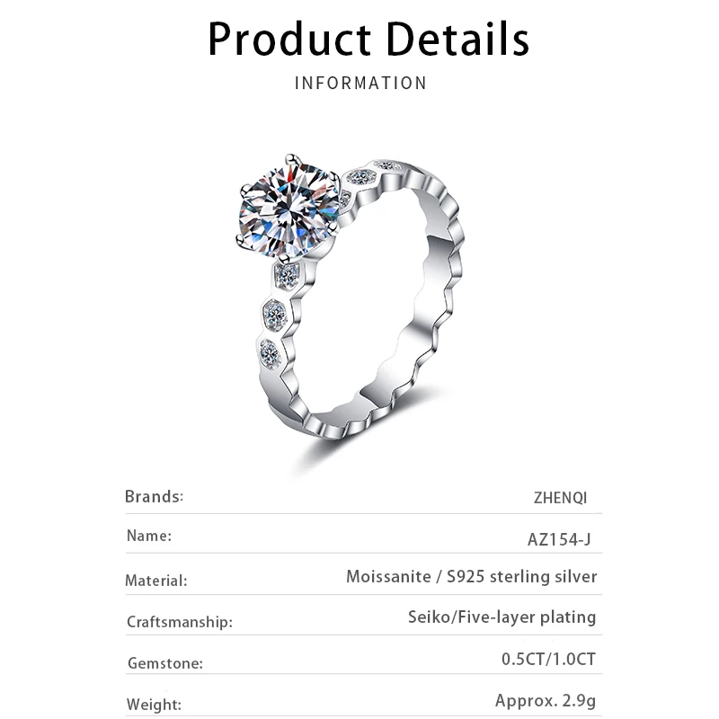 Artificial Cultured Gemstone 1CT Moissanite Diamond Engagement Ring Fine jewelry Beehive Style Girl 925 Sterling Silver Ring