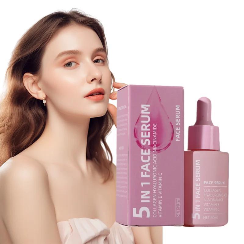 5 in 1 private label brightening hyaluronic acid vitamin c e instant lift anti aging peptide collagen facial serum for skin care