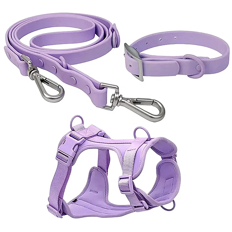 OEM/ODM Pet Suppliers Outdoor Adjustable Soft Dog Collar And Leash Tactical No Pull Silicone Set Leads Waterproof Dog Harness