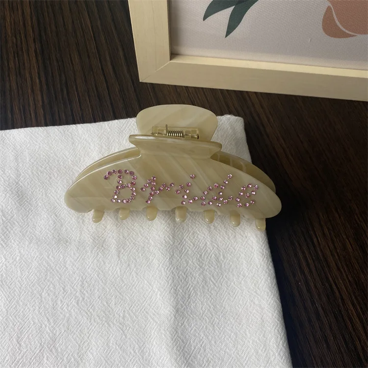 YJL hot sale acetate hair claw 10CM popular rhinestone letters bride acetate hair claw custom logo wholesale hair claw clips