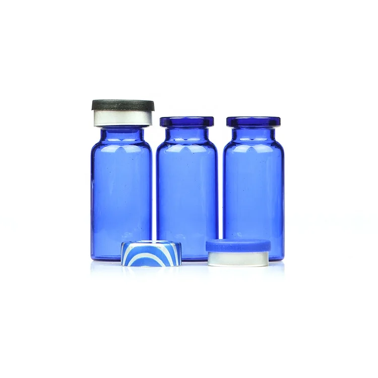 Custom sample size blue medical glass reagent bottle for liquid