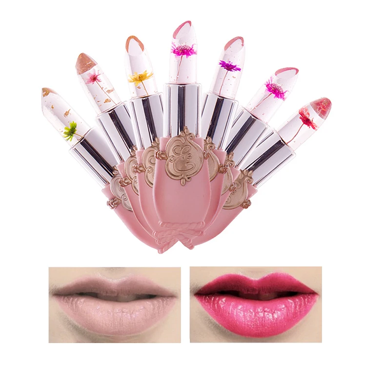 Wholesale  flower Dried Flower Jelly Transparent Warming Plant Lipstick Color Changing Waterproof Lipstick