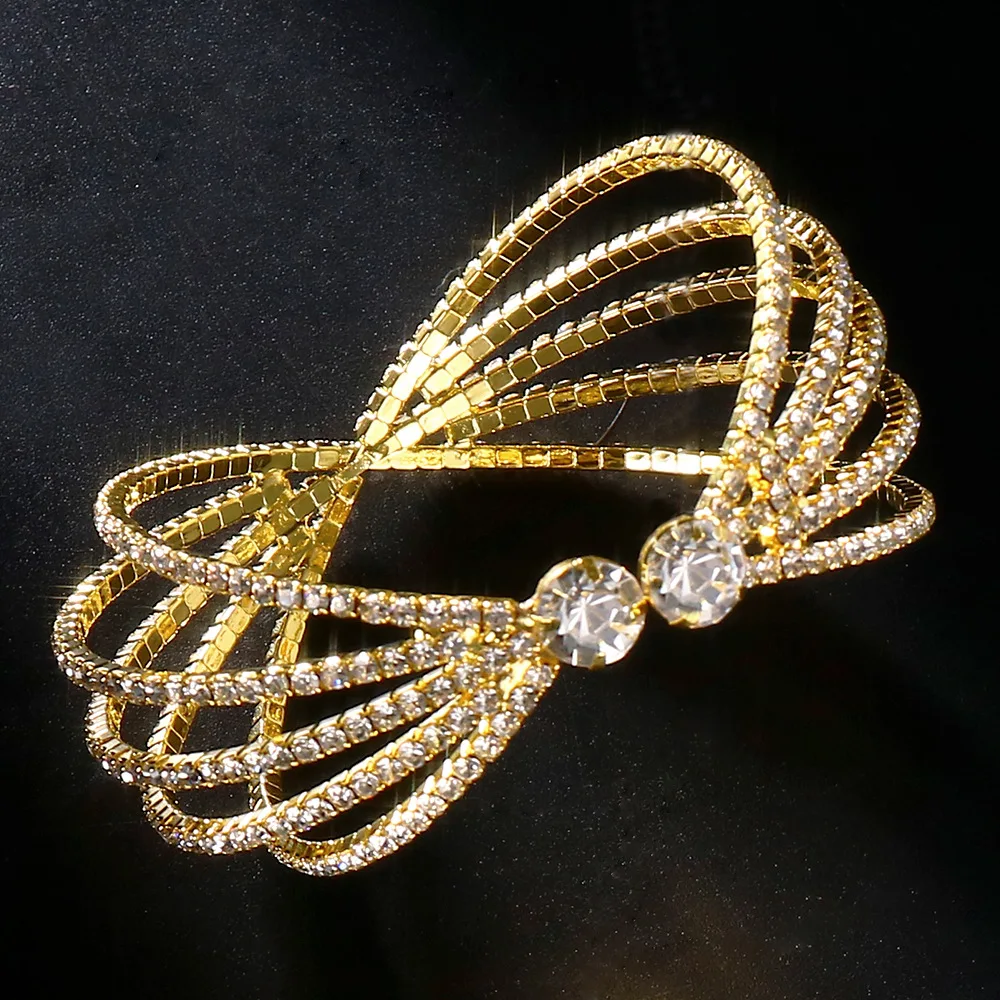 Multi-layer Wide Adjustable Cuff Open Bangle Bracelet Women Luxury Sorority Crystal Gem Rhinestone Bracelet Delicate