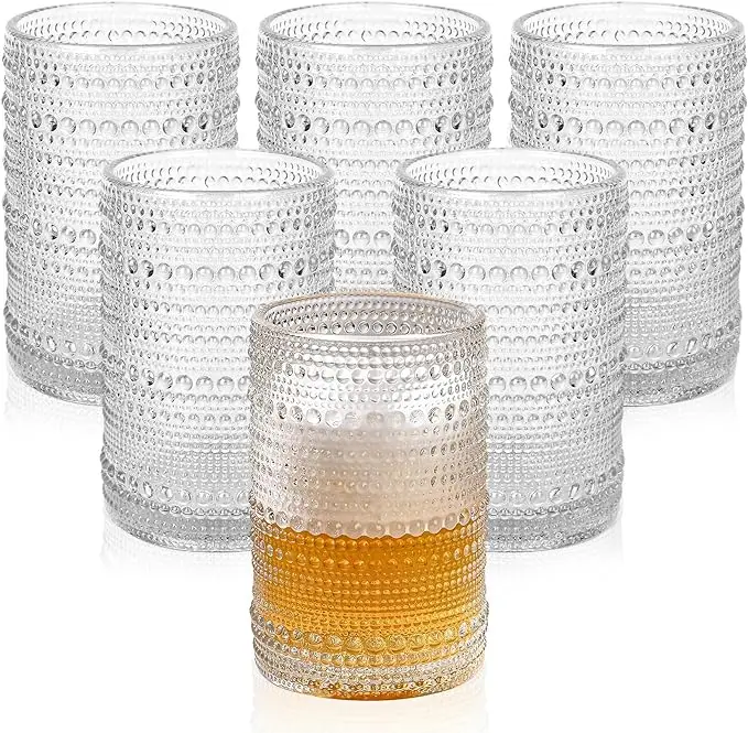 Embossed Clear Water Tumbler Vintage Glassware Drinking Glasses for Beer,Cocktail,Whiskey,Juice and Various Mixed Drinks