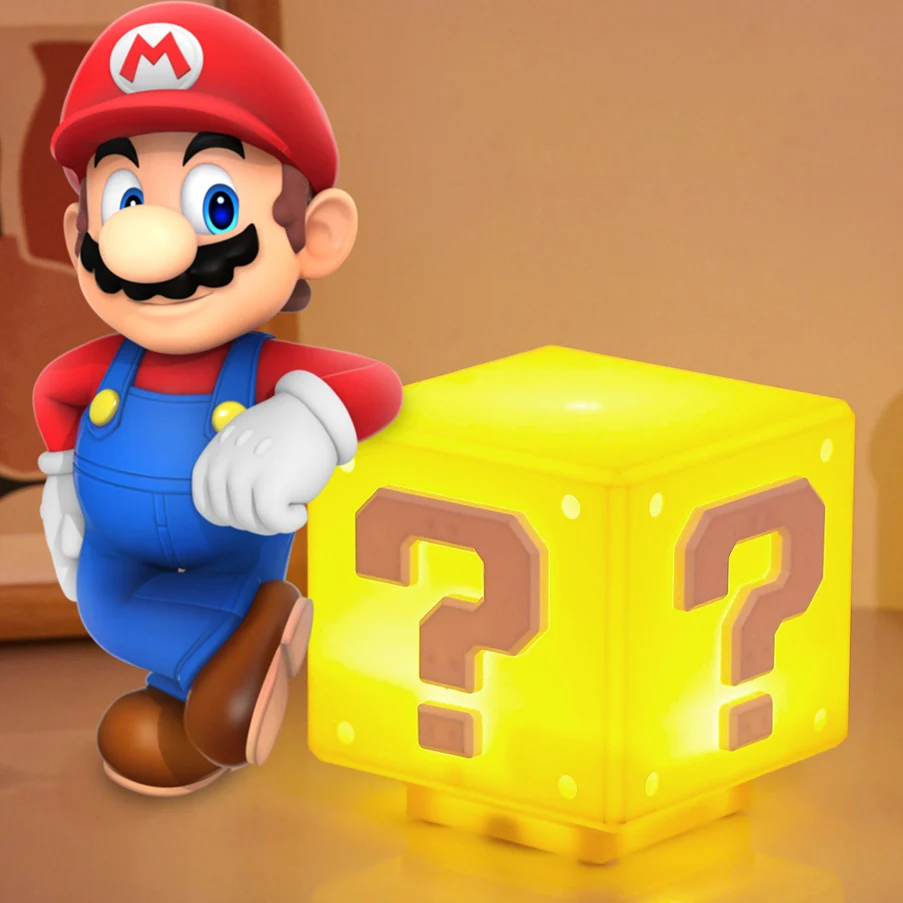 Super Mario Table Lamp Question Mark Box Voice Charging Press Switch Night Light Desktop Decorative Atmosphere Light
