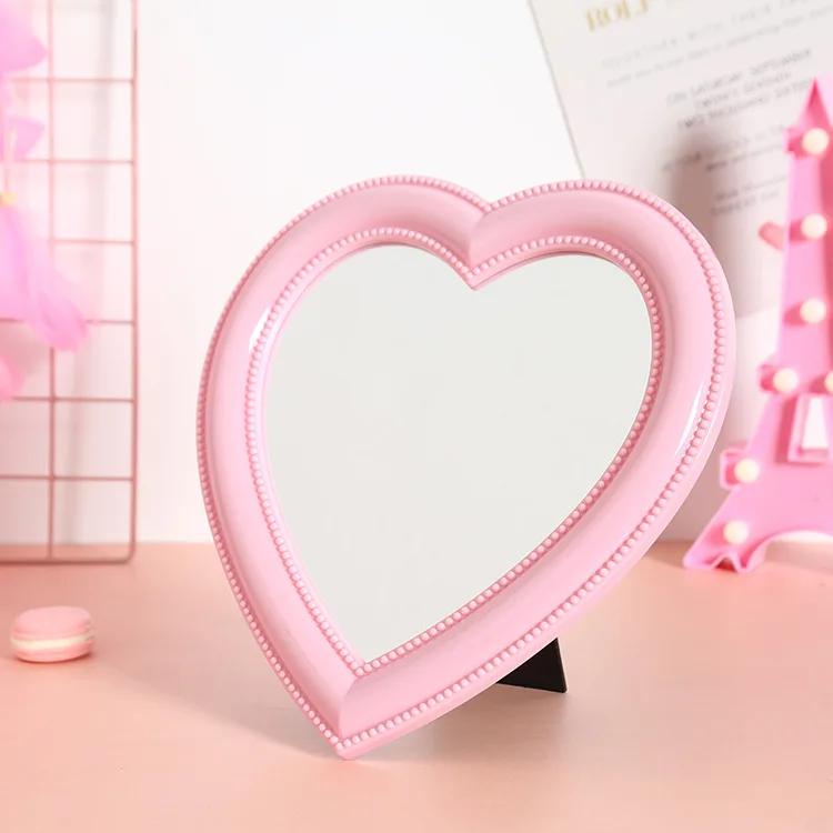 Pink Heart Shaped Makeup Mirror Custom Logo Tabletop Wall Mirror Vanity Mirror