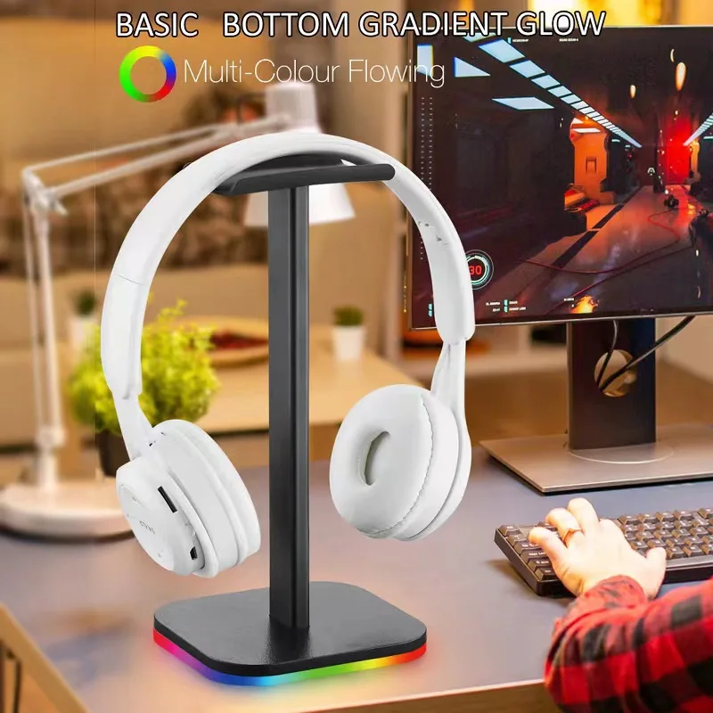 Head mounted gaming headphone stand RGB luminous headphone display stand USB interface detachable pickup light