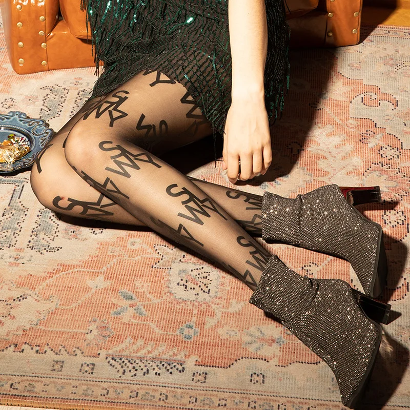 Custom fashion sexy stockings women LOGO tattoo personality wild ultra-thin transparent any cut pantyhose