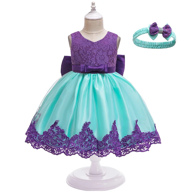 High quality girl long skirt bow lace dress evening dress kids birthday wedding party dress