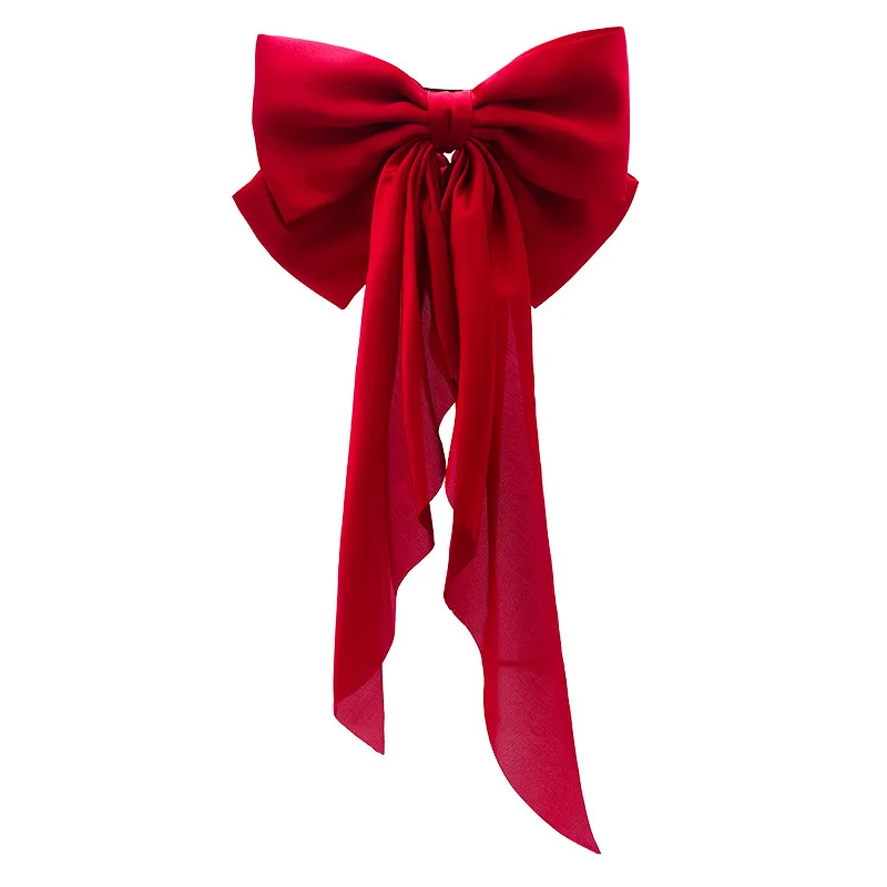 Red Ribbon Bow Hair Clip Summer the Back of Head Hair Clip Super Fairy Headdress Elegant Clip for Women