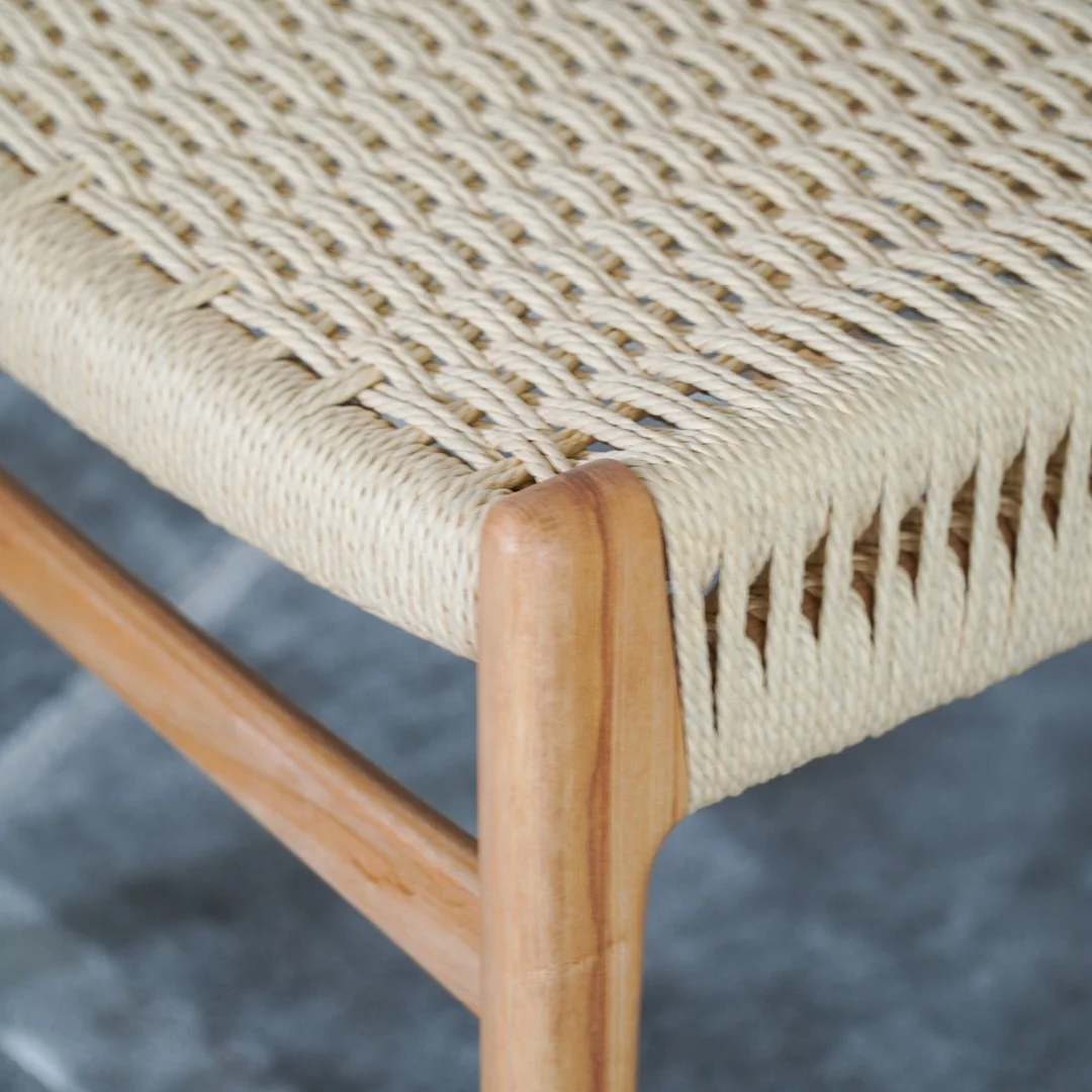 Modern nordic design dining chair leisure public areas wood chair with paper string seat coffee shop chairs with rattan seat