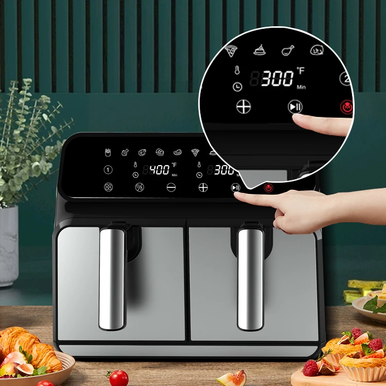Цифровая аэрофритюрница оптовая продажа фритюрница с двойной корзиной 8 л Электрический сенсорный экран коммерческие смарт-фритюрницы без масла двойные воздушные