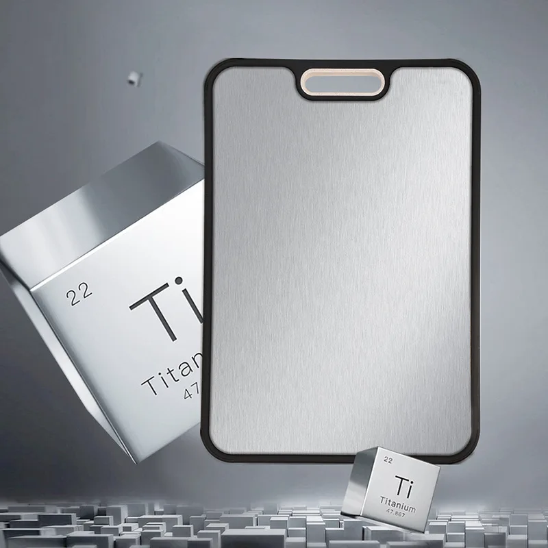 Stock Custom Wooden Wood And Resin  Hdpe Wheat Fiber Double Sided Titanium Chopping Titanium 2 in 1 Knife And Cutting Board