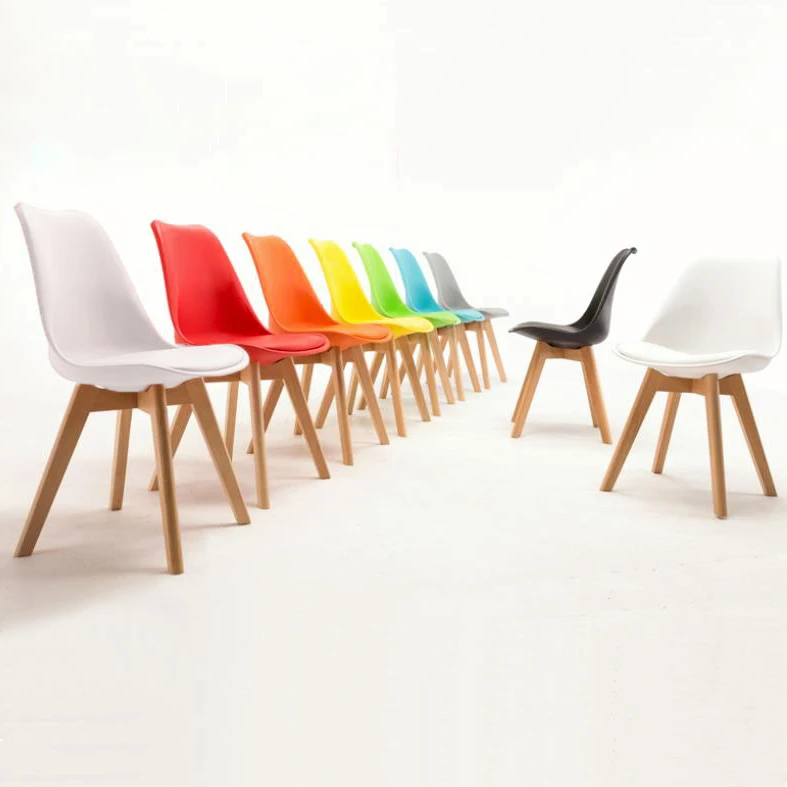 
French Chaises Salle A Manger Restaurant Dinning Side Upholstered Plastic Wooden Kitchen Tulip Dining Chair With Cushion 