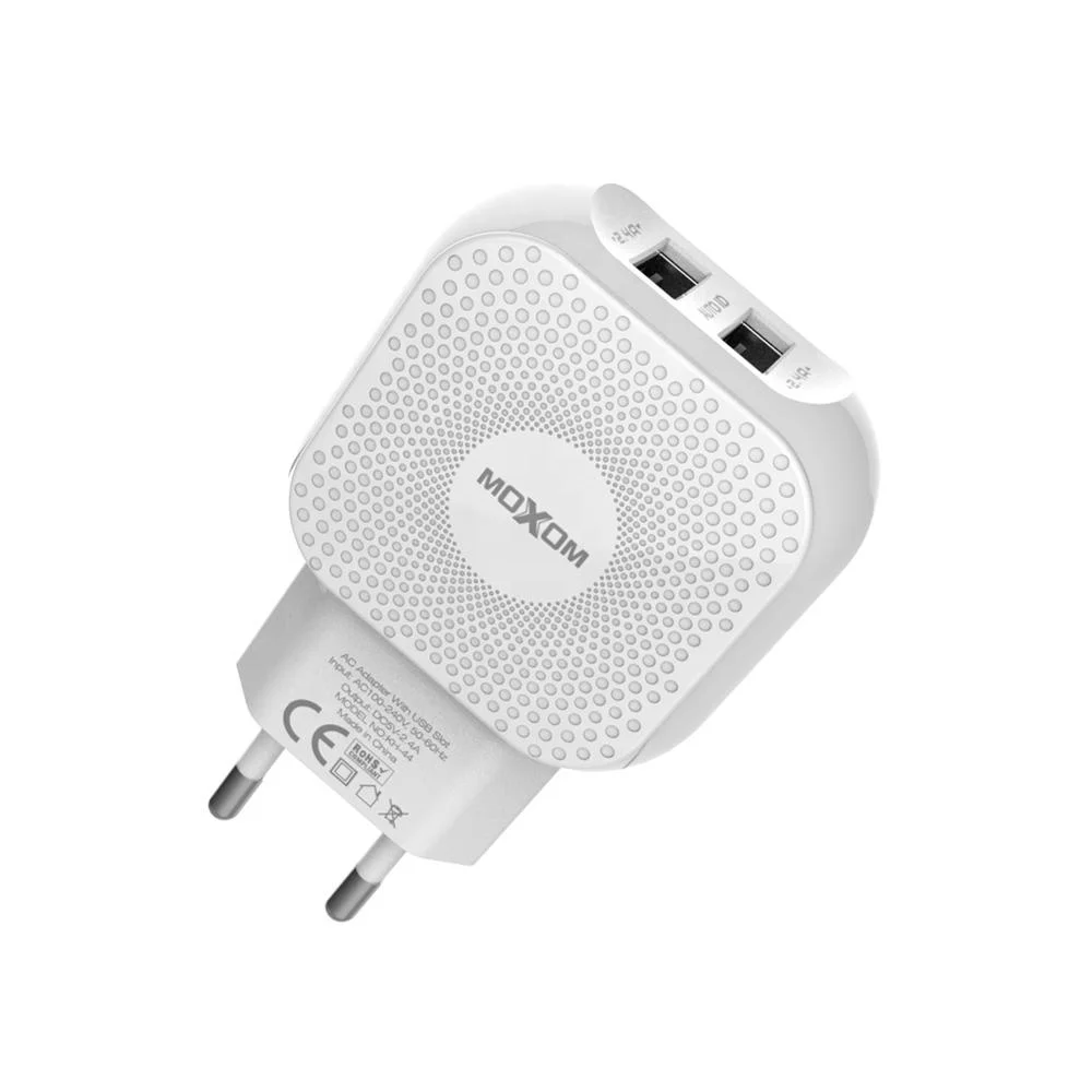 MOXOM Dual USB Charger EU Plug Travel Adapter With Cable for iPhone Charger