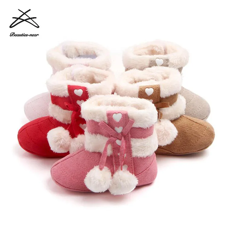 Winter Infant Newborn Baby Girls Fur Plush Boots Ball Warm Shoes Christmas Children Ankle