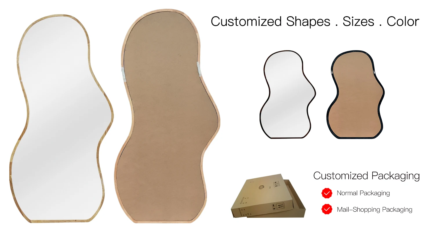 Wholesale Room Irregular Mirror Decoration Large Full Length Wooden Frame Mirror for Livingroom decor wall Wavy Decor Mirror