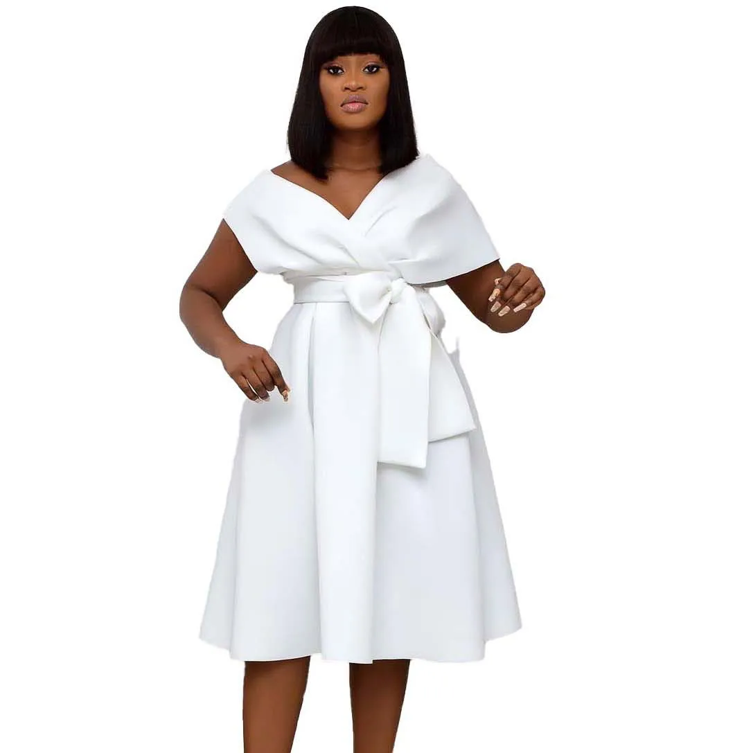 V-collar pleated waist strap sexy dress fashion European and American dress dress