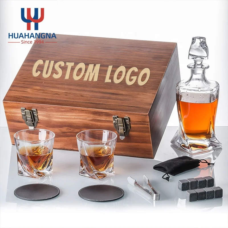 HUAHANGNA Custom Engraved Whiskey Decanter and 4 Old Fashioned Heavy Base Rock Whisky Glasses Set in Gift Box
