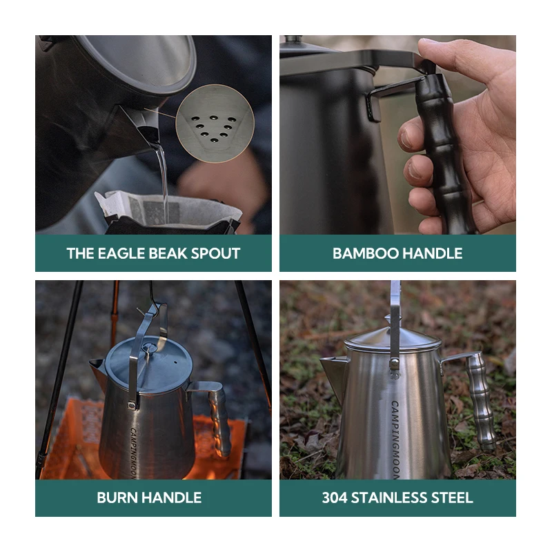 Campingmoon Outdoor Camping Durable Boiling Kettle Portable Large Capacity Stainless Steel BBQ Boil Kettle