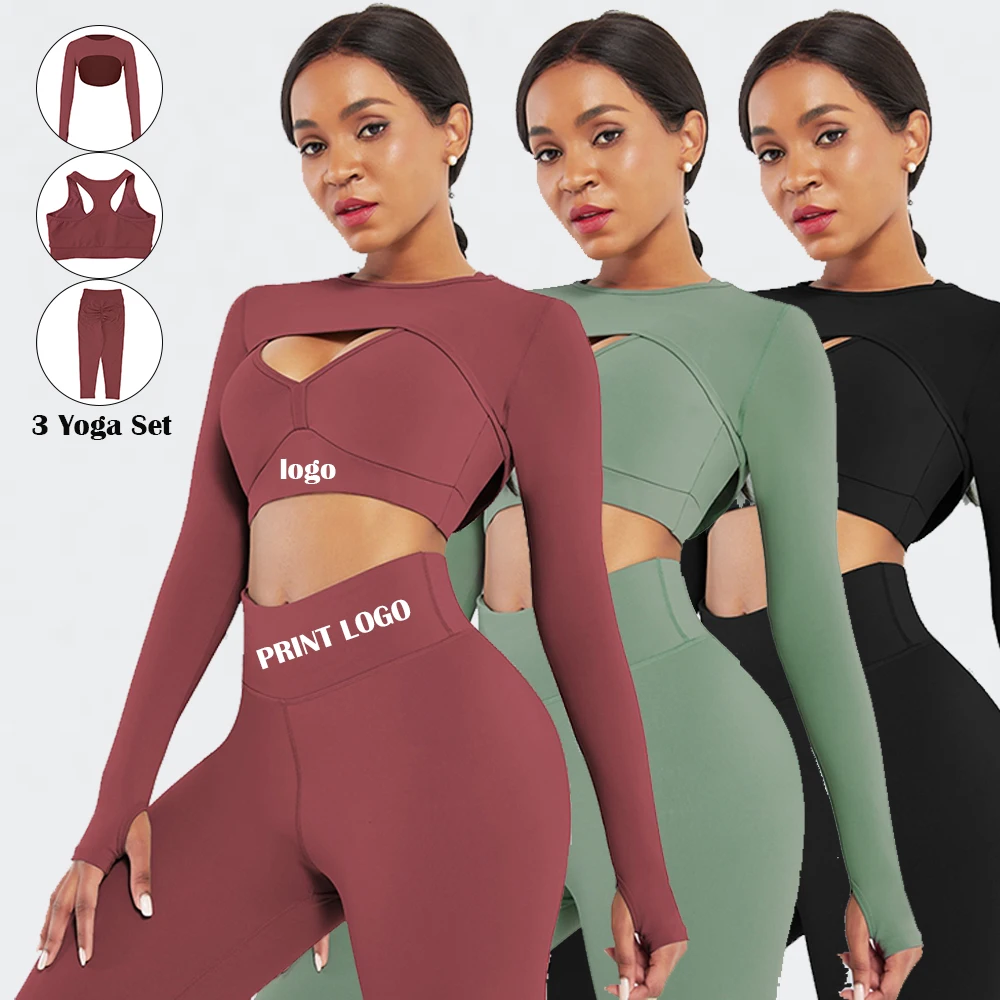 OEM Design Feelingirl New Arrival Yoga Three Pieces Set Sportswear Women Running Sweat Yoga Workout Set