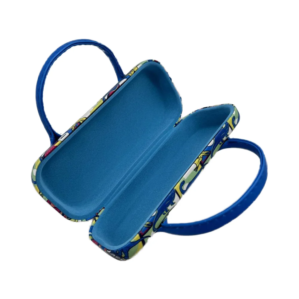 Wholesale Luxury Kids Party Sunglasses Custom Printed PU Material Case with Handle Portable Iron Sun Glasses Packaging