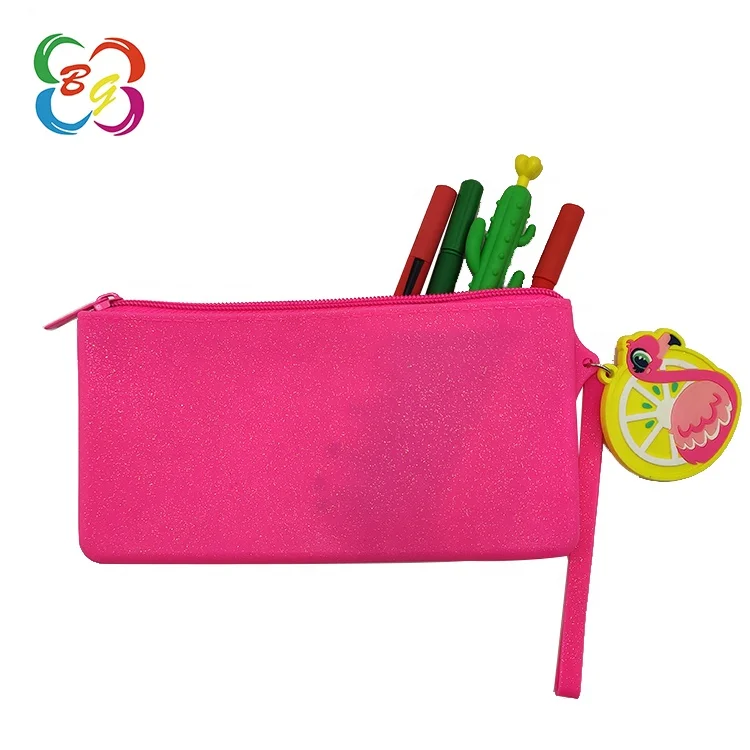 Multifunction Eco Silicone Pencil Case Bag Zipper Cute Flamingo Panda Kids School Pencil Case Girls
