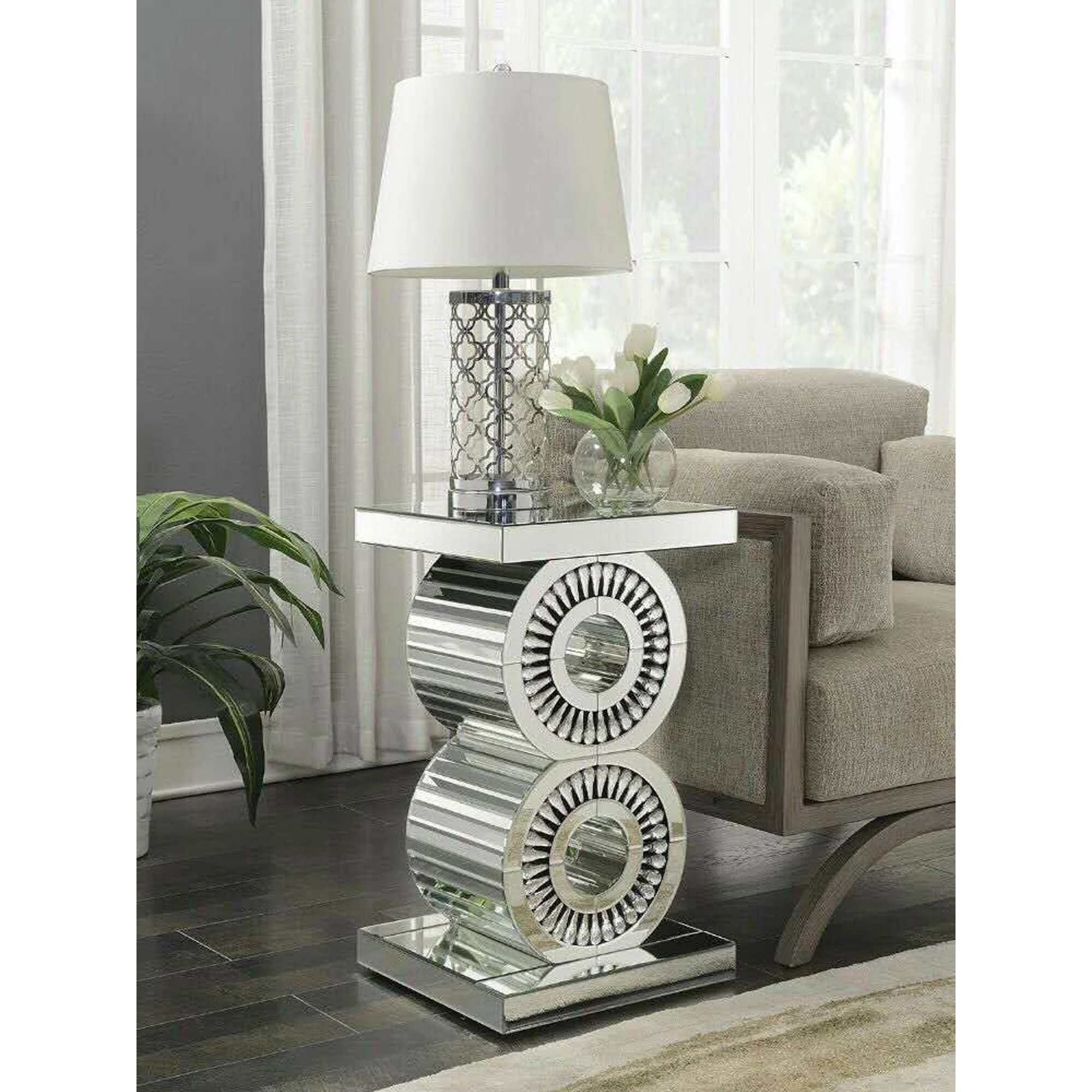 Luxury Modern home hotel round wall crystal mirror with console table for living room