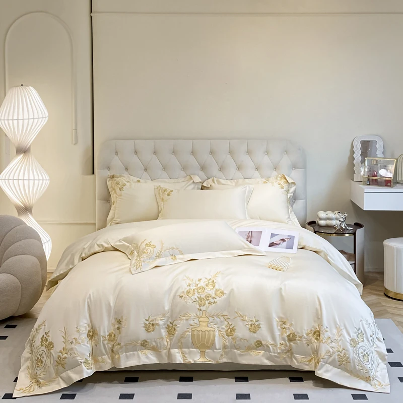 Sunny Textile Washed Silk Embroidery 4-piece Set Duvet Cover Set