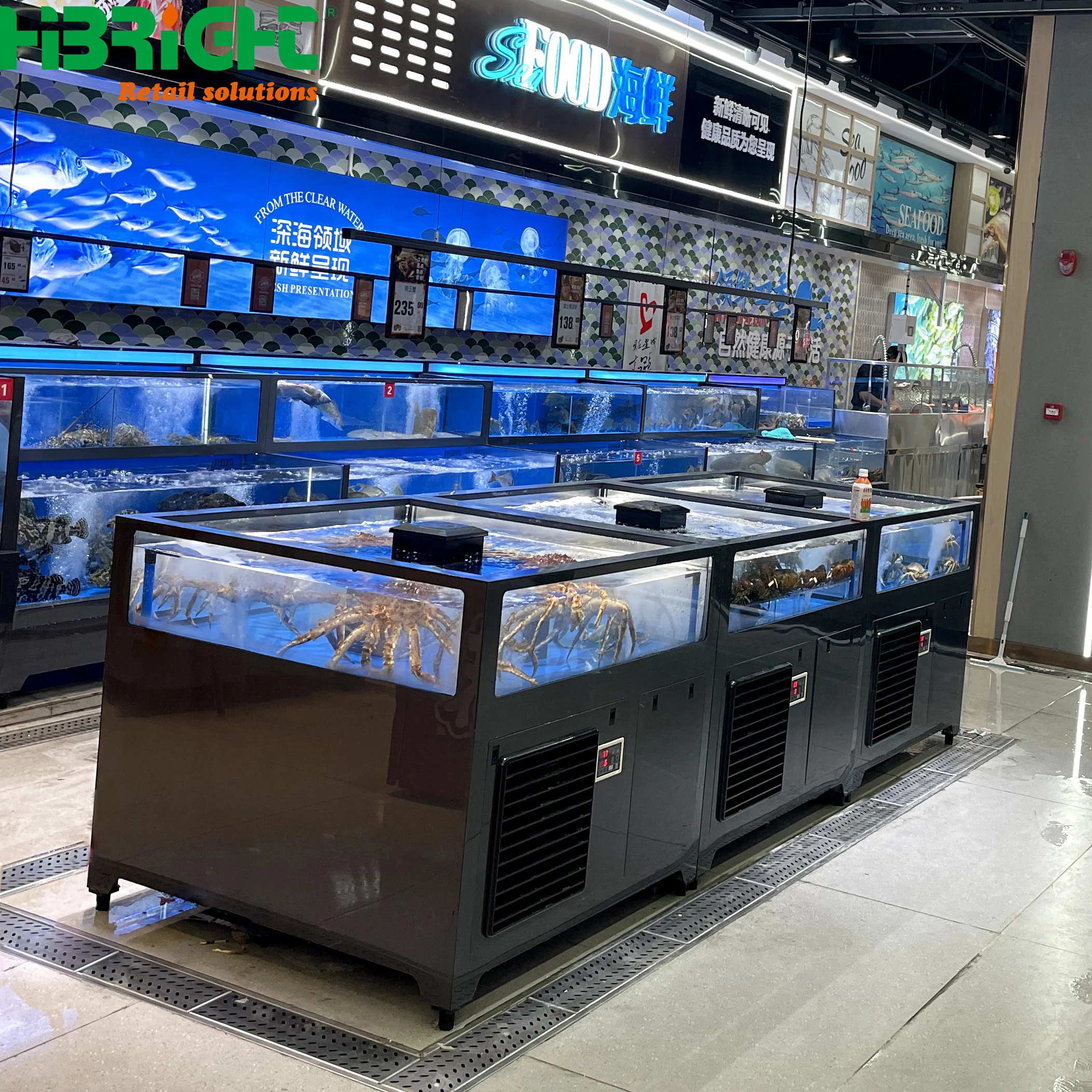 Высококачественное коммерческое стекло витрина для живых морепродуктов ресторанный аквариум бассейн супермаркета ресторанного магазина