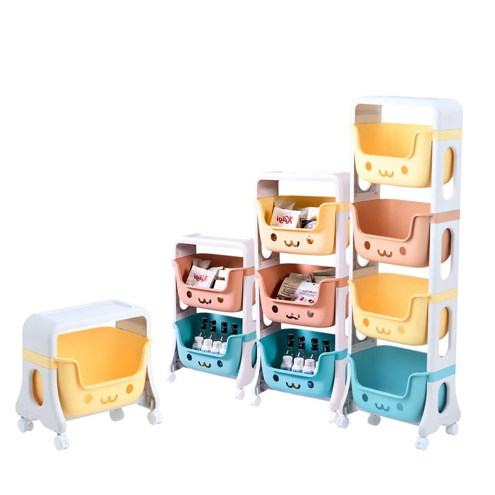  Домашний DIY 1- 4 слойный пластиковый стеллаж для хранения детских игрушек с колесами органайзера игрушечных