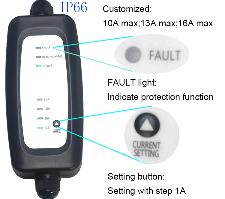
Factory Sale Portable Electric Car Charger 6A 8A 10A 13A 16A Ev Charger Type 2 